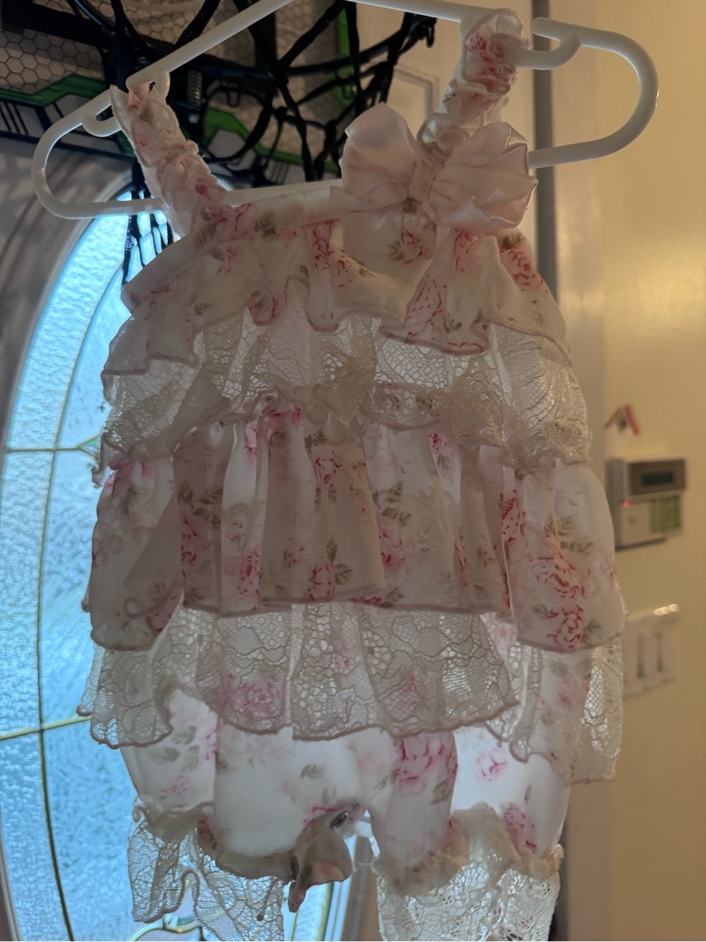 Pink Floral Ruffle Baby One-Piece Bodysuit with Bow